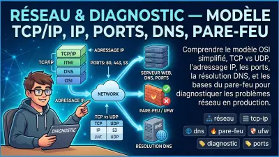 Réseau & Diagnostic — Modèle TCP/IP, IP, Ports, DNS, Pare-feu